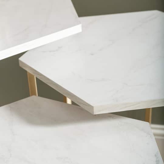 Walker Edison Faux White Marble/Gold Hexagon Modern Nesting Tables Set